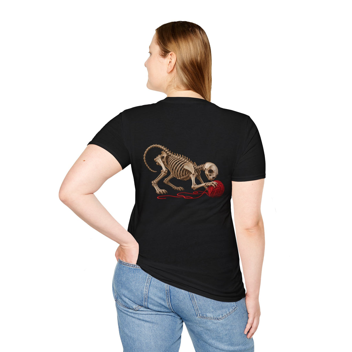Skeleton Cat & Red Yarn — Halloween Tee