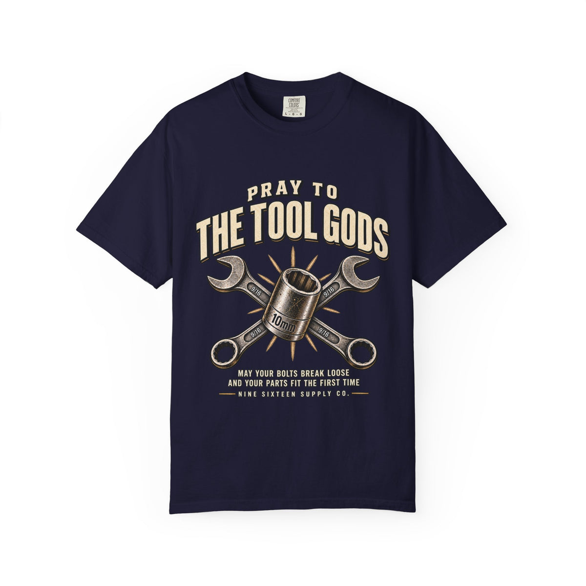 Pray to the Tool Gods Comfort Colors 1717 mechanic tee mockup