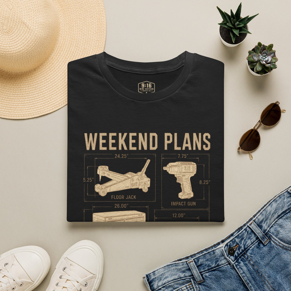 Weekend Plans Gildan Softstyle 64000 front graphic tee by Nine Sixteen Supply Co.