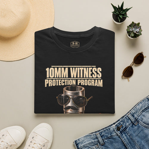 10MM Witness Protection Program Gildan Softstyle 64000 front graphic tee by Nine Sixteen Supply Co.