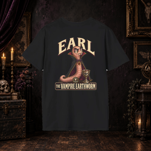Earl the Vampire Earthworm Darling Nightmares T-shirt on gothic background