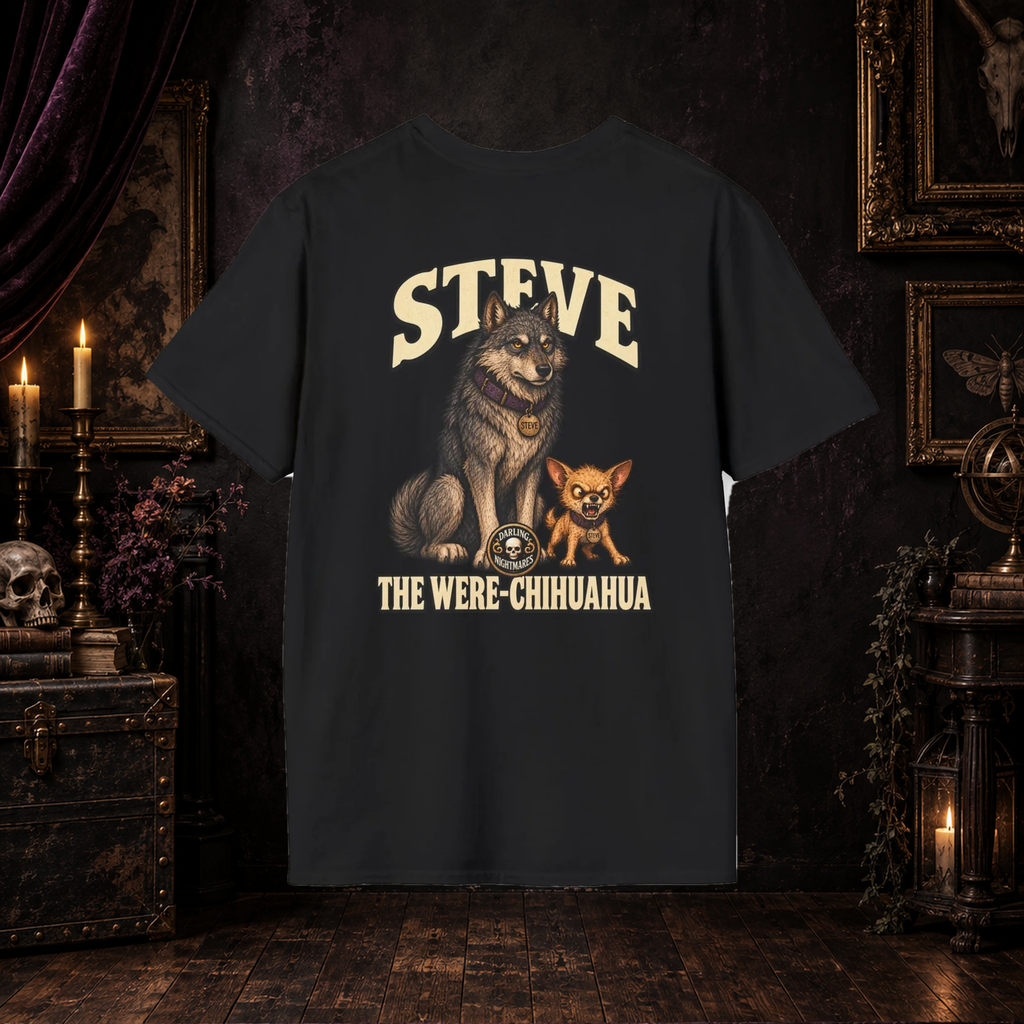Steve the Were-Chihuahua Darling Nightmares T-shirt on gothic background