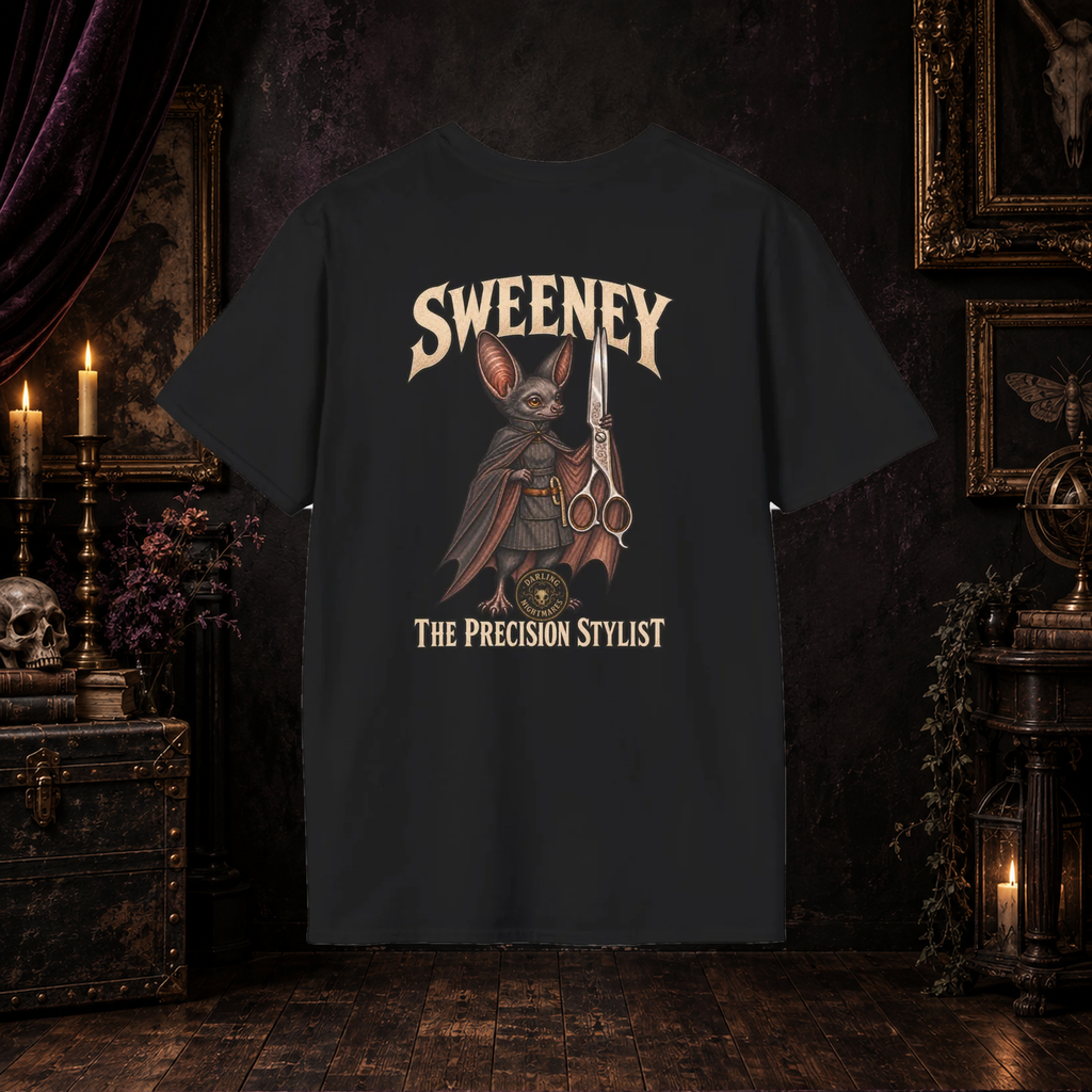 Sweeney the Precision Stylist Darling Nightmares T-shirt on gothic background