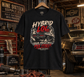 Hybrid LOL graphic tee in a vintage garage workshop by Nine Sixteen Supply Co.