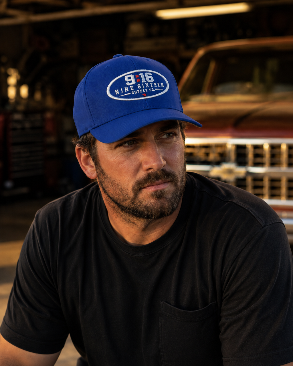 9:16 embroidered mechanic cap hero image